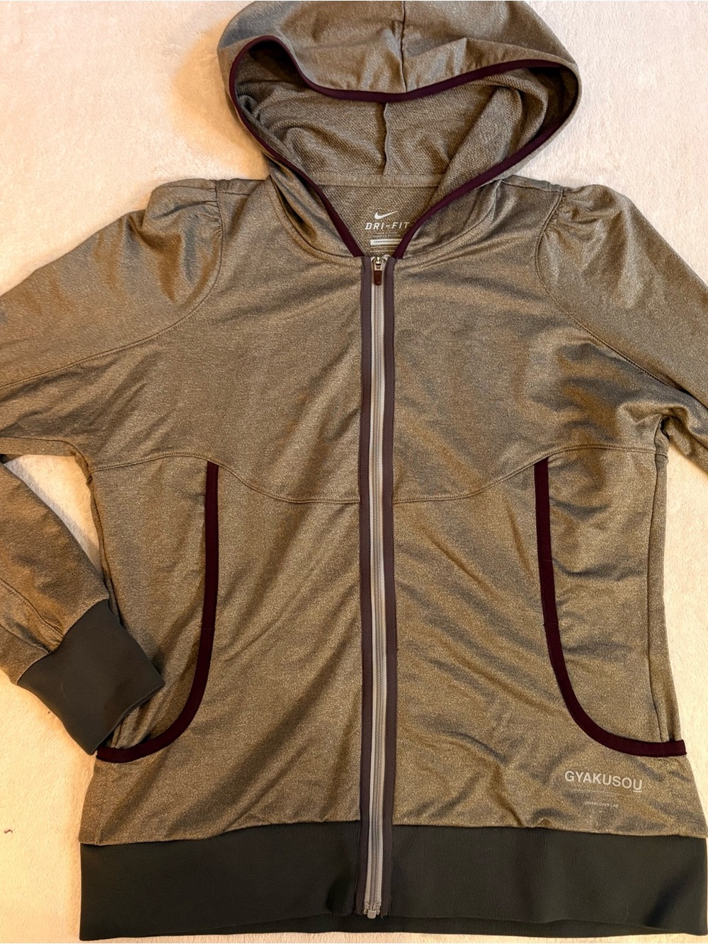 Nike Gyakusou Undercover Lab Olive Hooded Zip Hoodie Jacket Maroon Trim Sz L